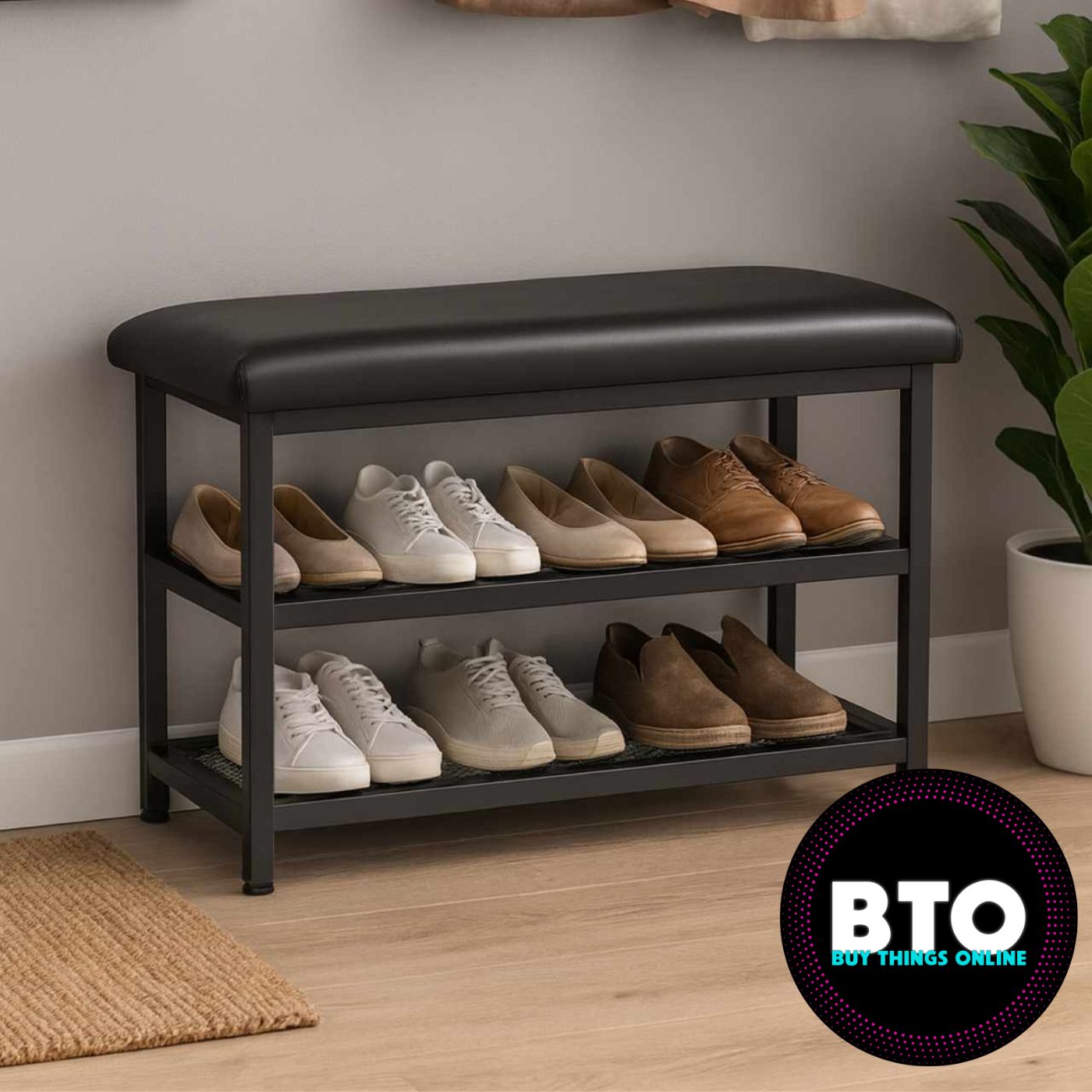 Black Shoe Bench With Shelves