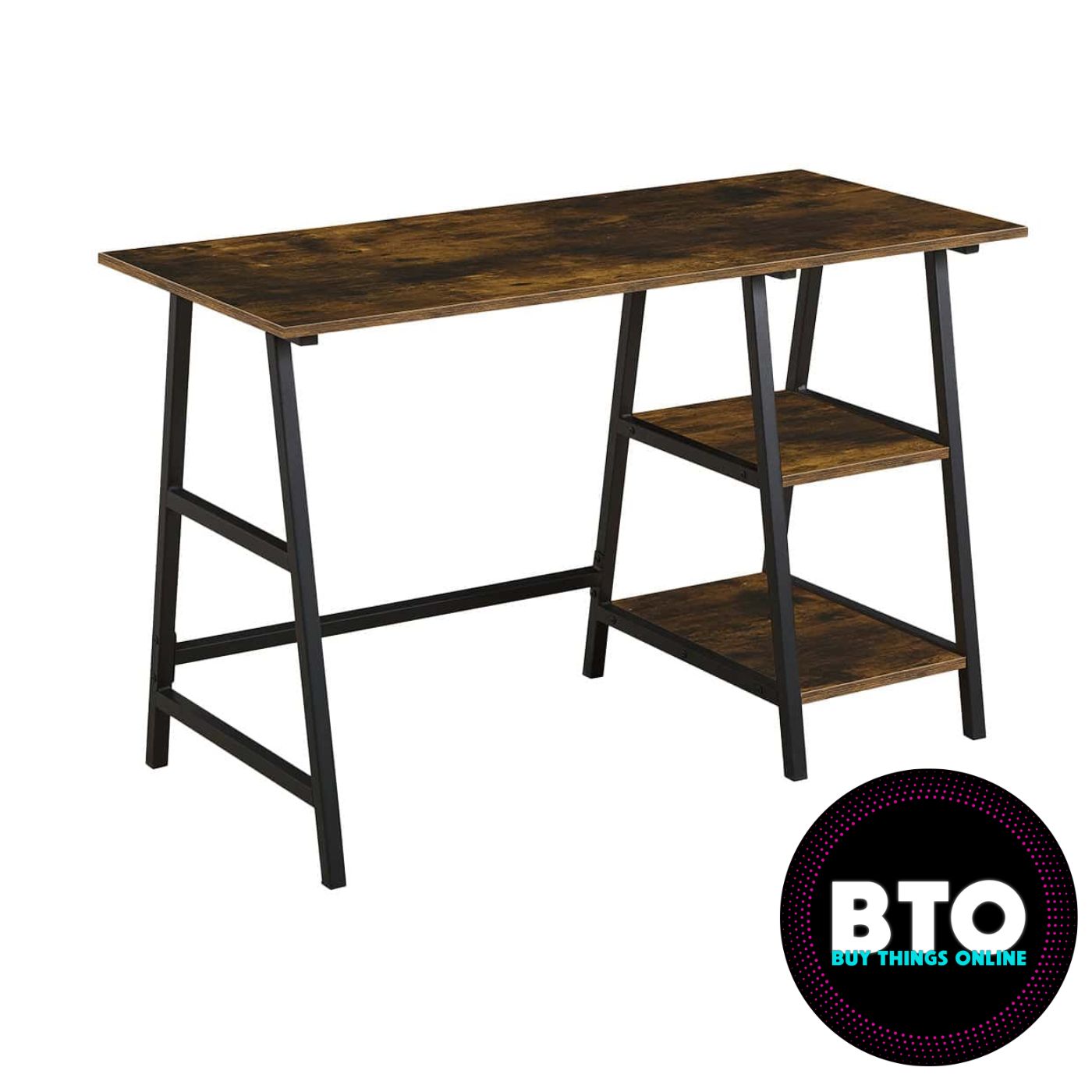 Dark Oak Office Table With 2 Shelves