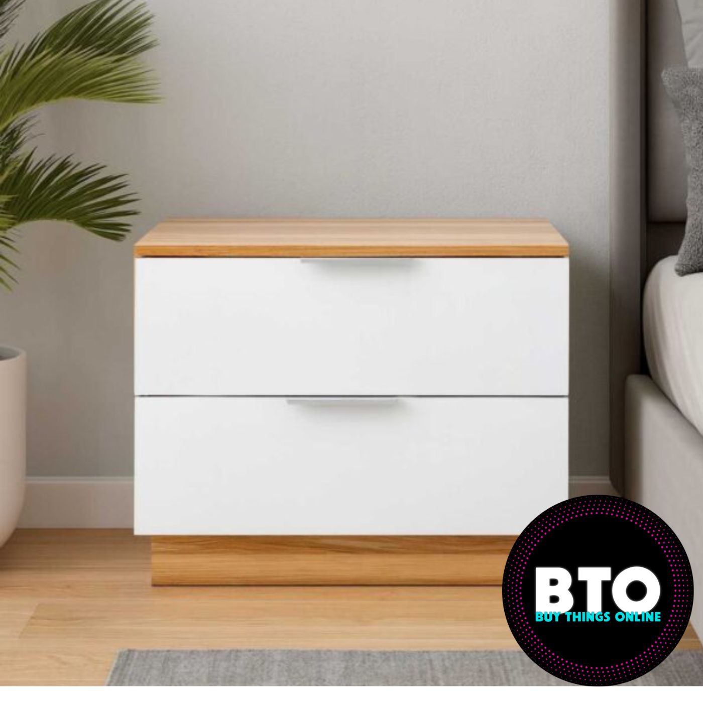 Modern 2 Drawer Oak Nightstand