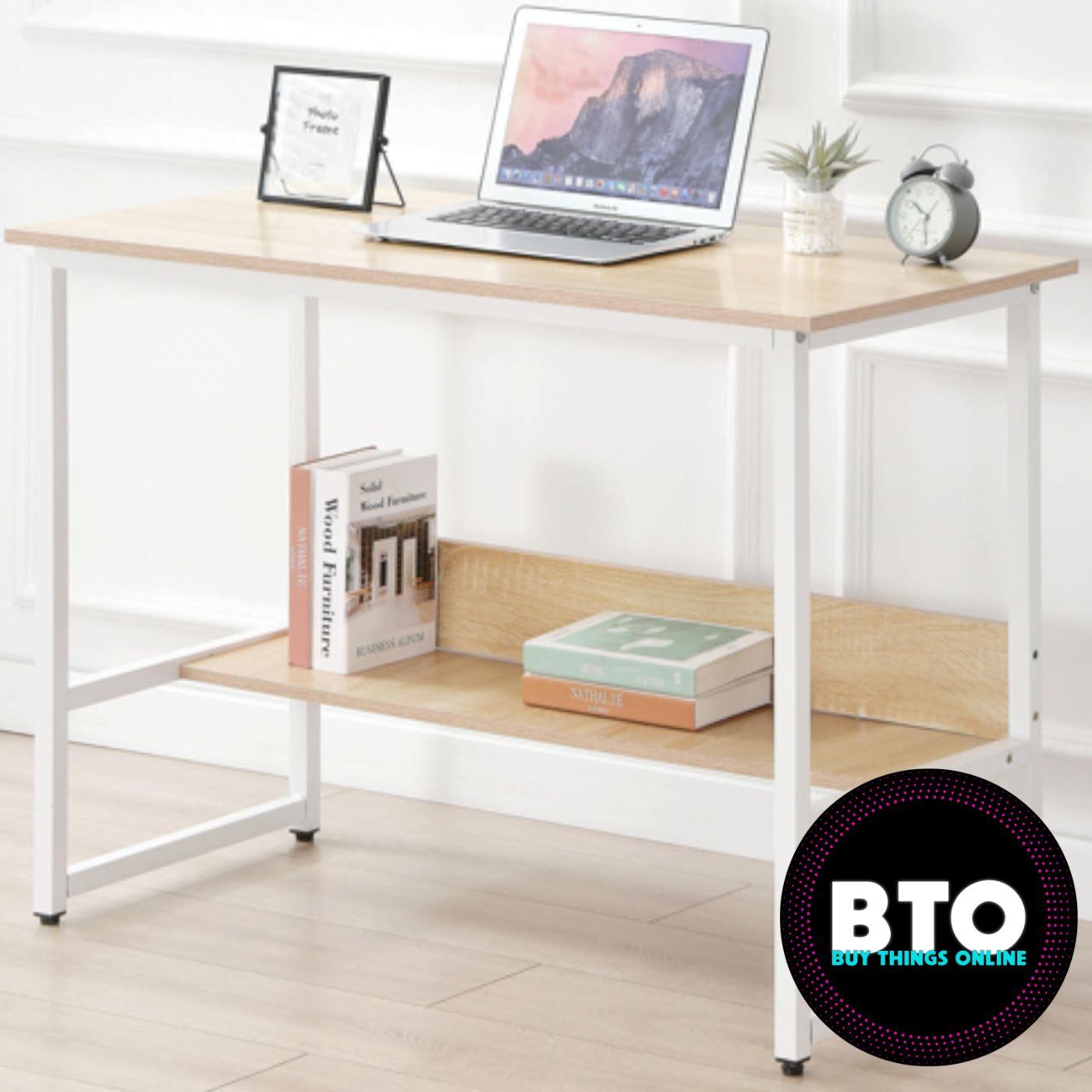 Natural Oak Study Desk With Shelf