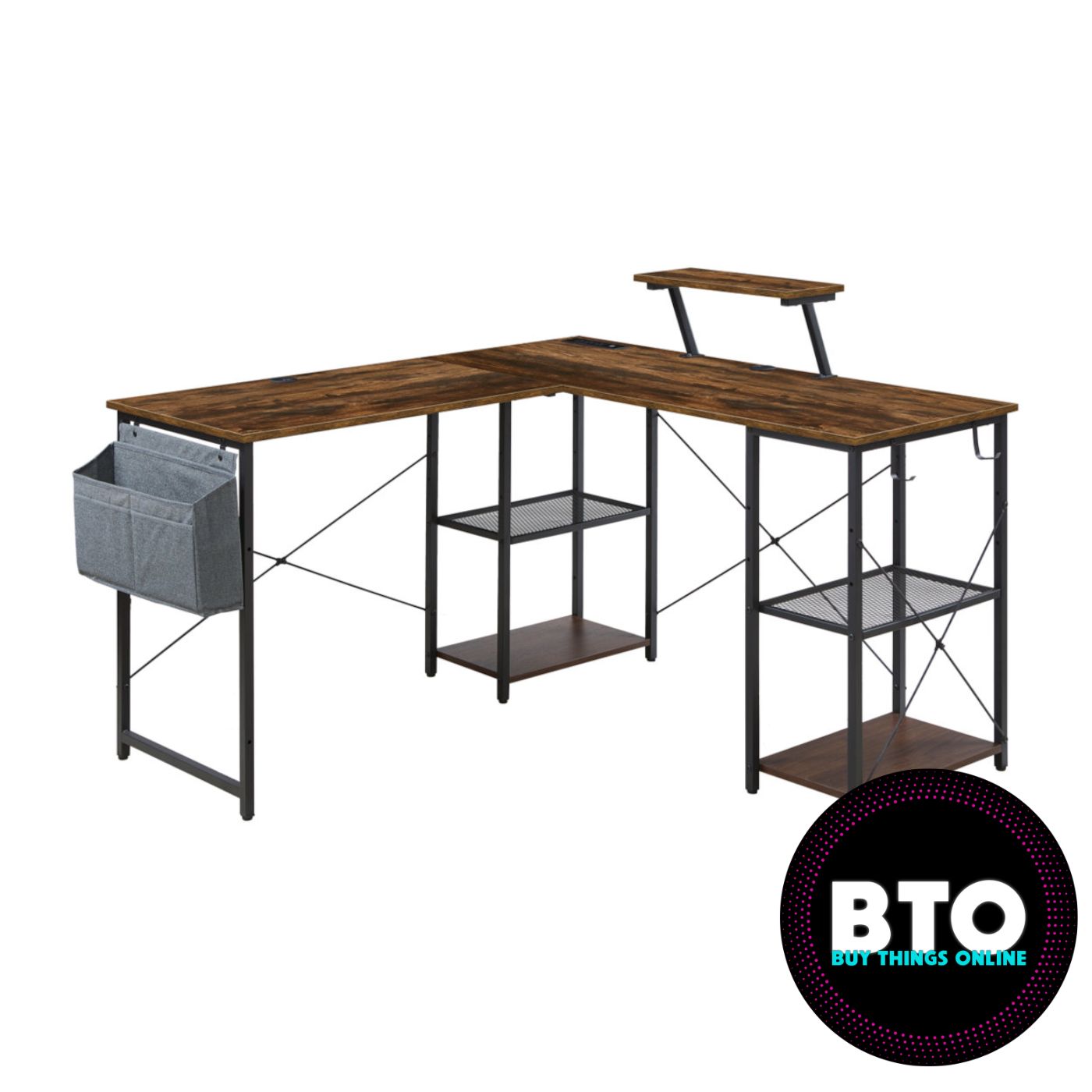 Dark Oak L-shaped Desk With Storage