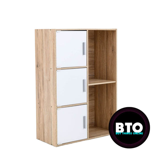 Oak & White cabinet with 3 cupboards & 2 shelves