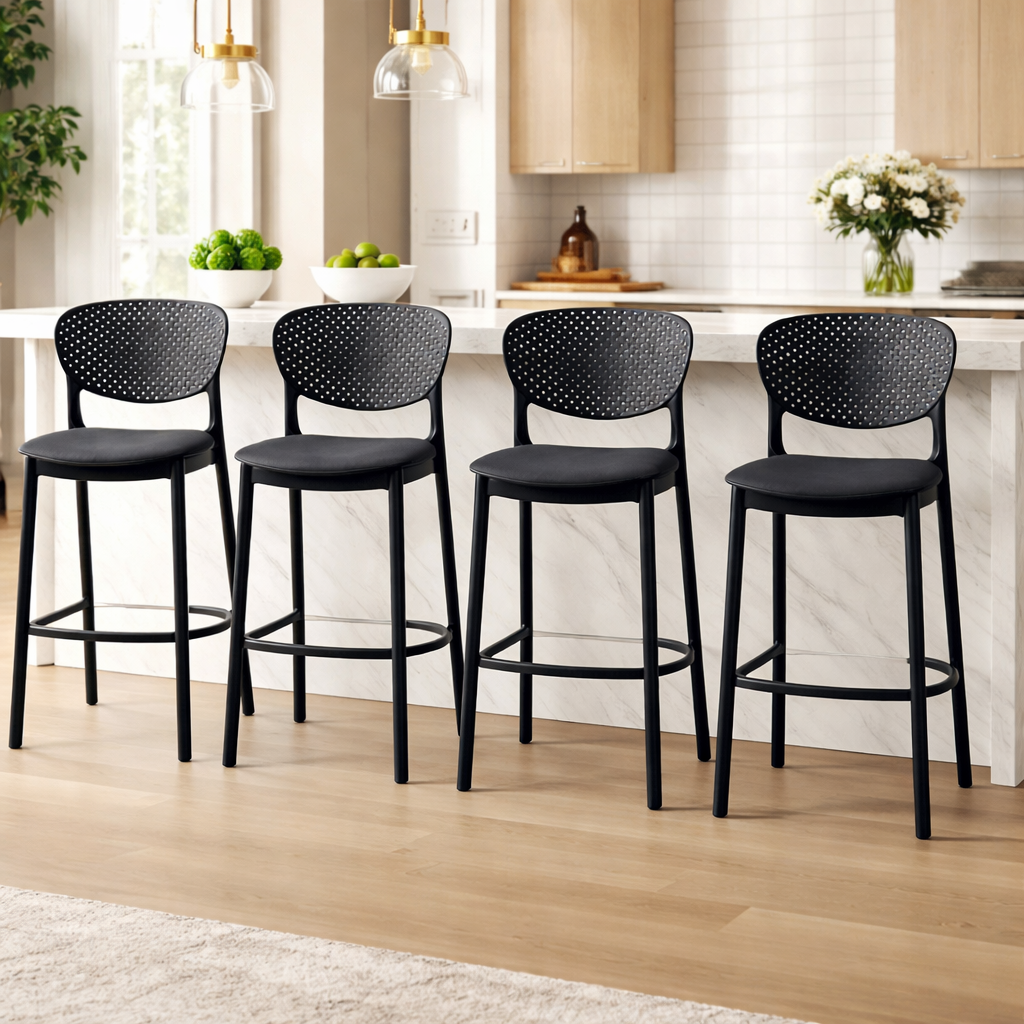 Combo Of 2 Perforated Black Bar Stools